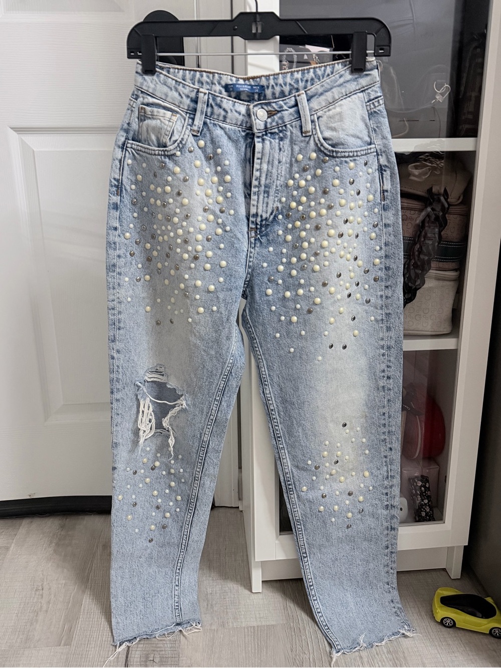 Light Blue pearls High-Waist Women’s Jeans